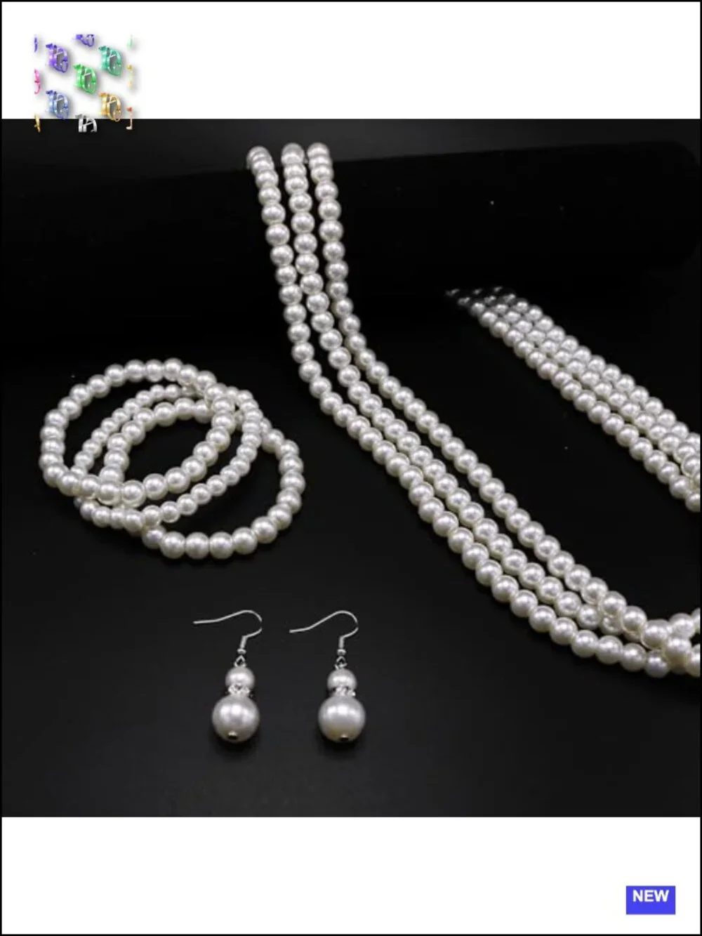 Faux Pearl Strand Necklace Set with Bracelet and Earrings 69 inch
